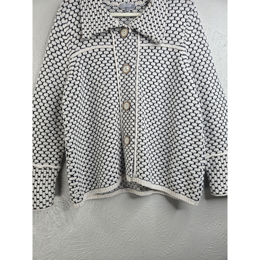 Habitat Crochet Button Front Knit Cardigan Sweater M White Black Cottage Artsy - Picture 5 of 12